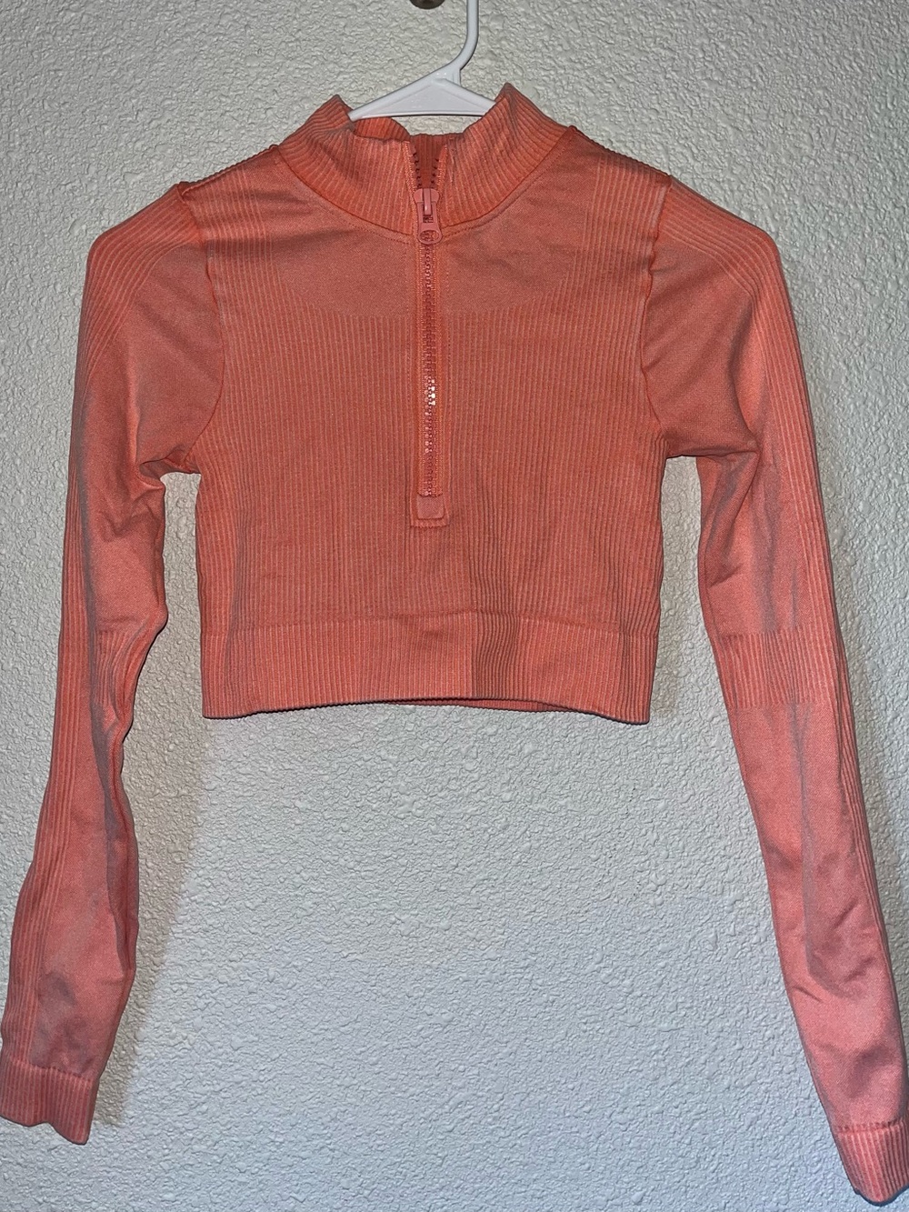 Forever 21 Coral Ribbed Half-Zip Crop Top